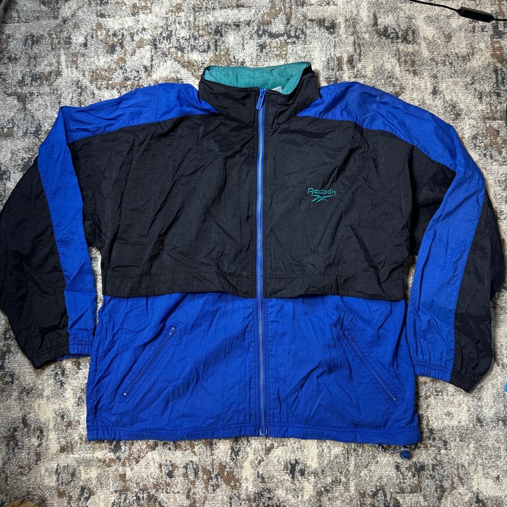 Retro 90’s Reebok blue/black/teal windbreaker